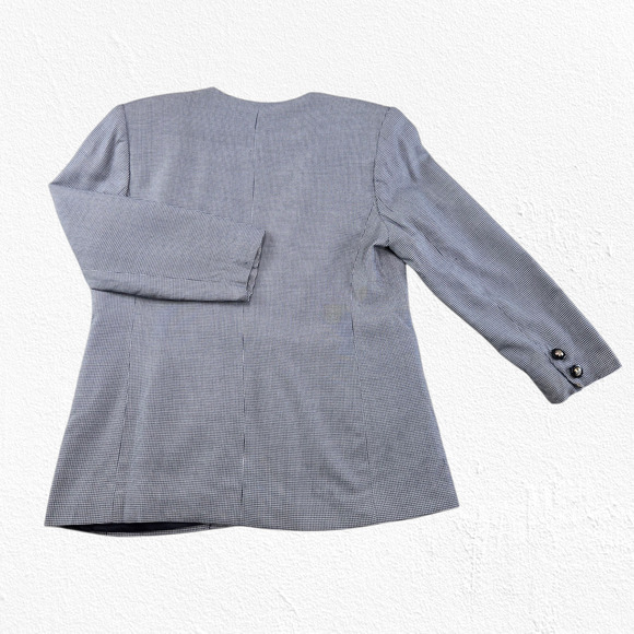 90s Vintage Navy White Houndstooth Kasper Single Button Blazer Jacket Size 12P - Picture 11 of 11